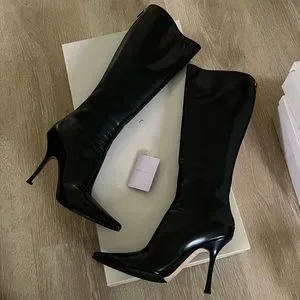 Jimmy Choo Orchid black kid leather knee boot 100mm stiletto pointy toe as  new